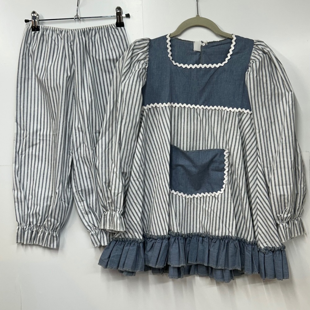 Art Stone Tunic Bloomers Set Girls Large Child Blue White Good Cottagecore